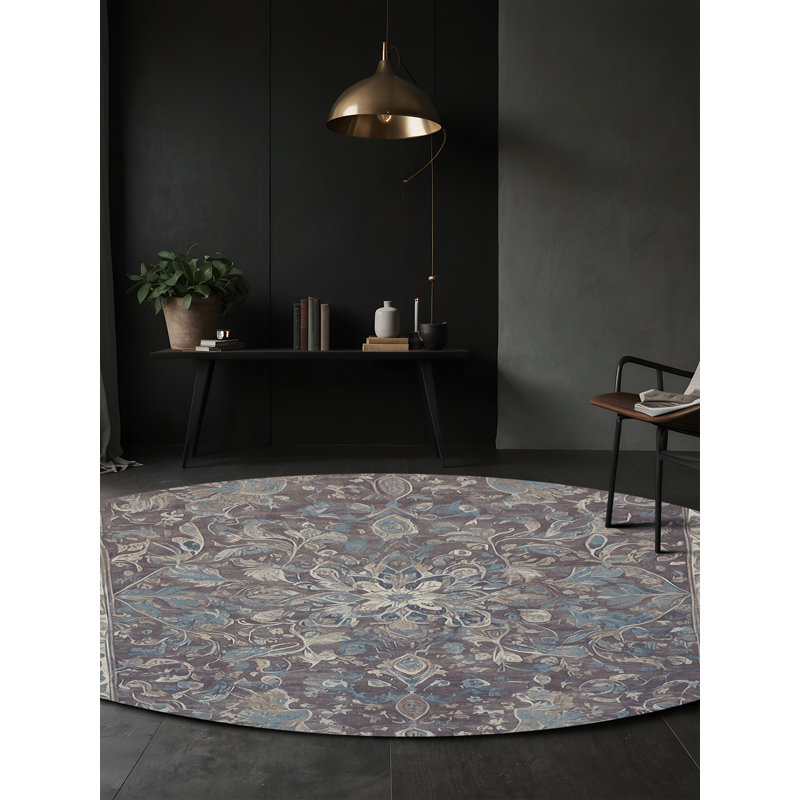 Machine Washable Gray Area Rug, Round 5'