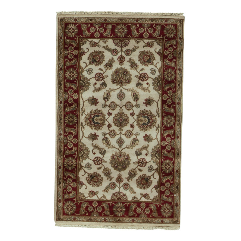 Tapis ivoire et rouge noué à la main de haute qualité