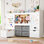 61"W Toys Storage Organizer, Kids Bookcases with Stuffed Animal Storage, 2 Movable Drawers, 4 Storage Bins and 2 Magnetic Drawing Board, Montessori Bookshelf for Kids Room, Playroom, Bedroom, White