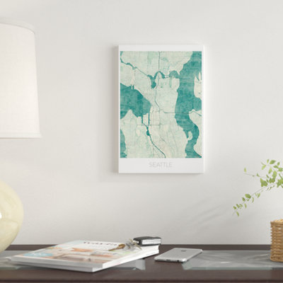 " Seattle Vintage Blue Watercolor Urban Blueprint Map " by Hubert Roguski