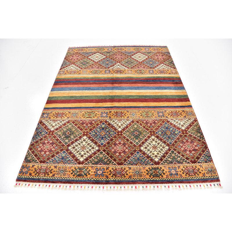 Tapis de zone en laine 5 pi x 6 pi 8 po one-of-kind noué la brown Denver
