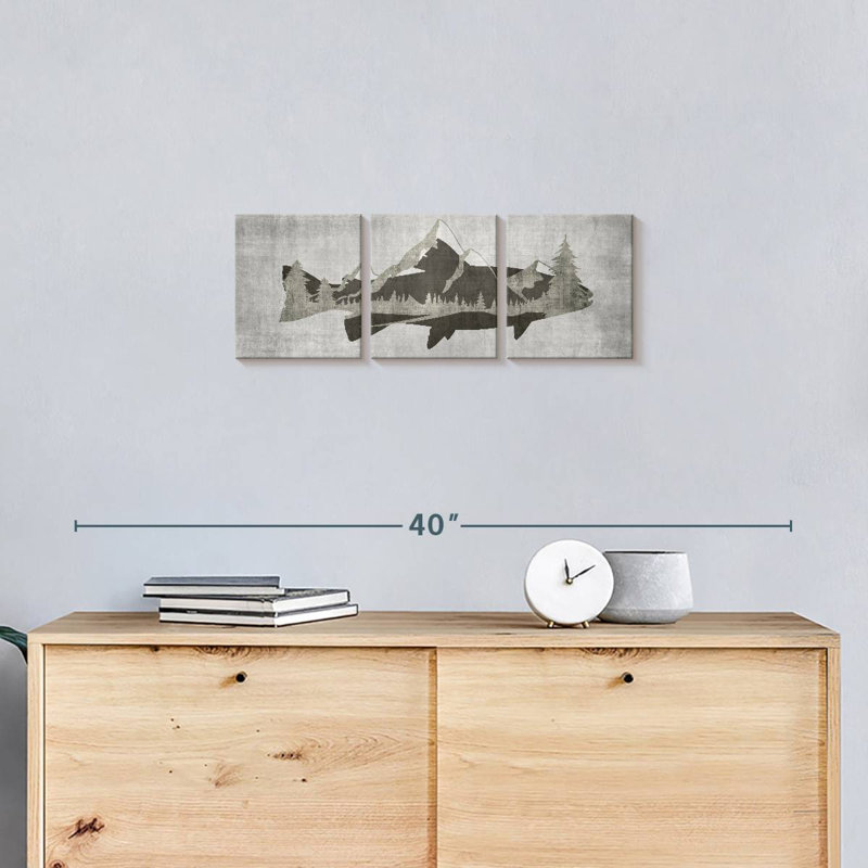 Ensemble de 3 pièces Mountain Trout I sur toile, H 8 po x l 26 po x P 1 po