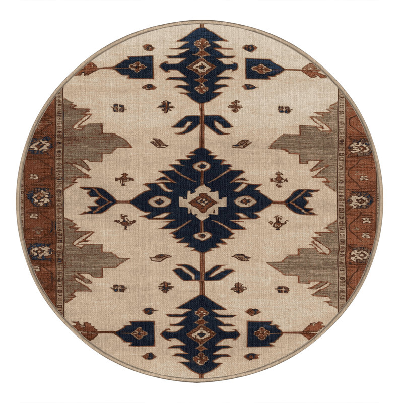 Tapis beige lavable à la machine, Rond 8 pi