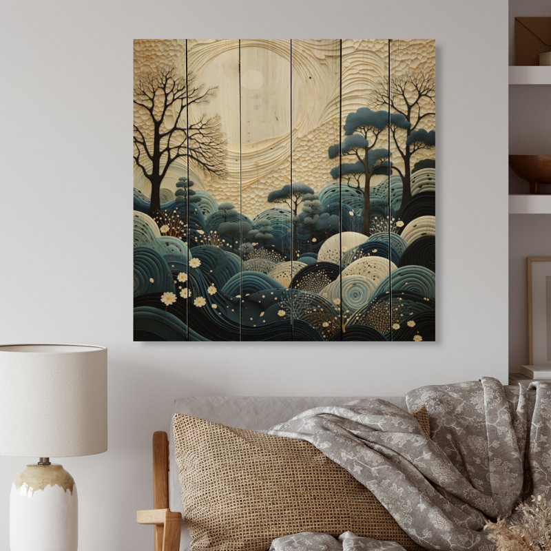 «Japon Art Blue Serene Zen Minamlism Landscape IV», reproduction sur bois, H 15 po x l 15 po x P 0,78 po
