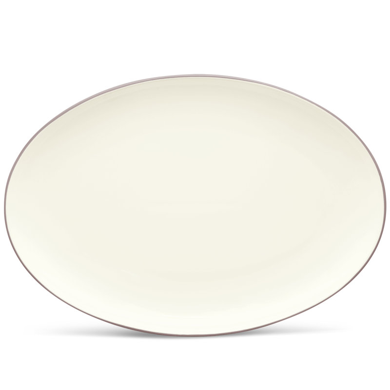 White Ceramic Oval Serving Platter with Trim Embellishment