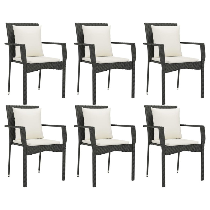 Dasjah 6 - Person Wicker Patio Dining Set with Rectangular Table , Cushions Included, White, Black