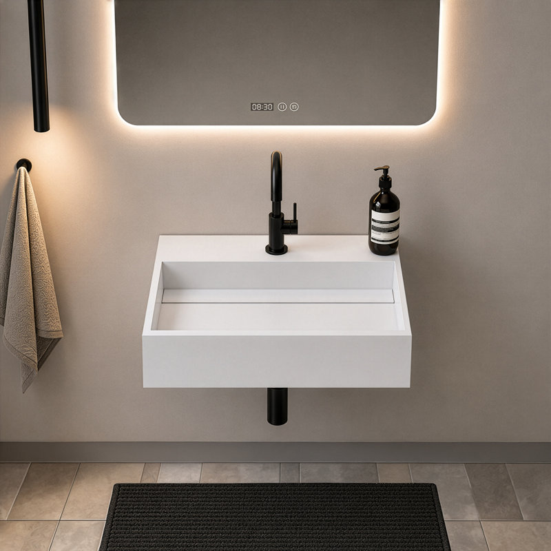 Lavabo de salle de bain mural à surface flottante avec drain dissimulé 24 po Juniper - Blanc, Blanc