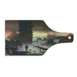 Ambesonne Fantasy Tempered Glass Cutting Board Sci-Fi Empty City Robot Dark Taupe Salmon