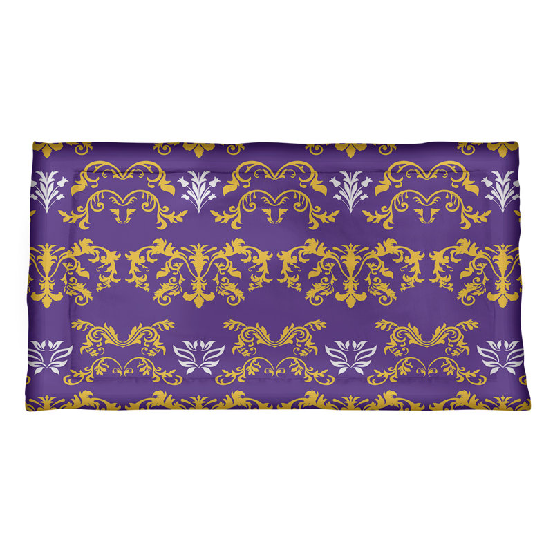 Football Baroque Pattern Pillow Sham, Purple/Yellow/White, Polyester, King