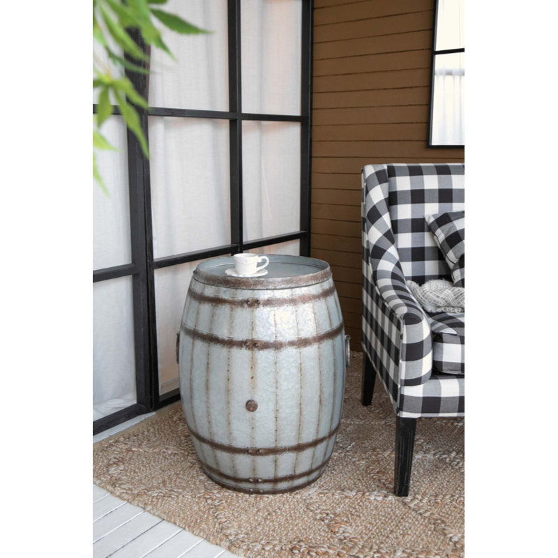 Table d'appoint tambour rustique rustique avec couvercle amovible et rangement spacieux pour un décor industriel et campagnard