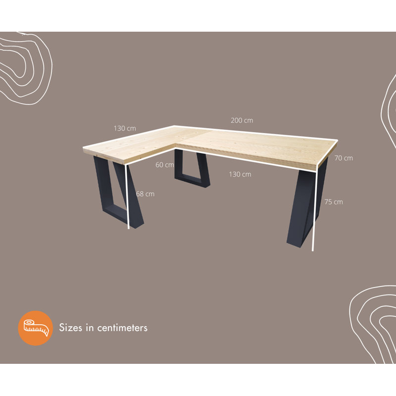 Adonay Solid Wood Writing Desk, Natural, Black, 75" H x 180" W x 70" D