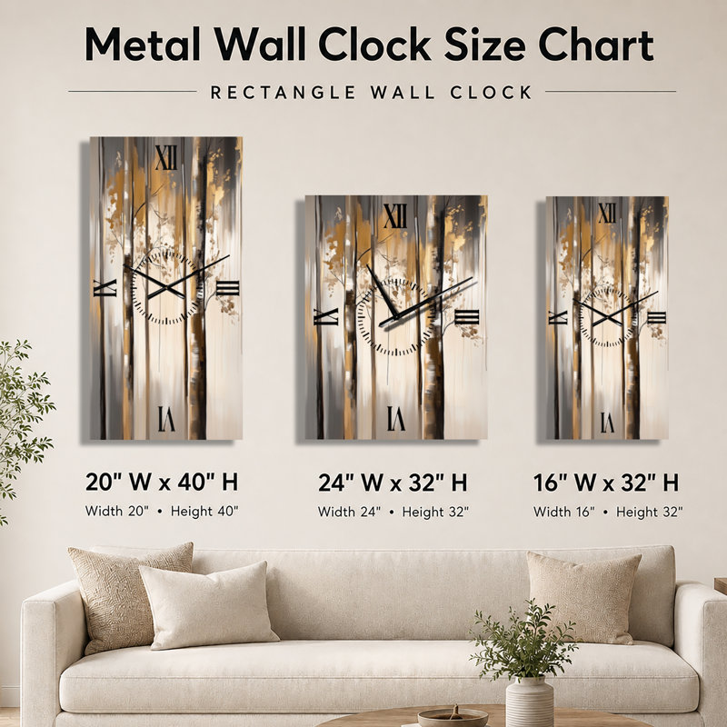 Horloge murale en métal Silver Birch Morning II - Nature, H 32 po x l 16 po - Rectangle