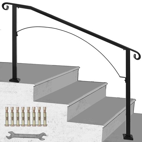 VEVOR Iron Handrail Arch Hand Railing Rail Fits 3 Steps Black For ...