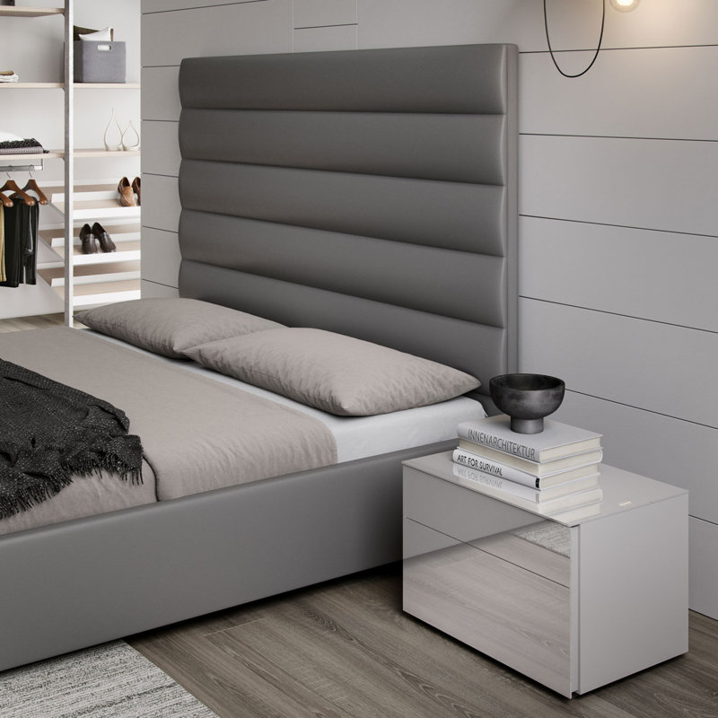 Prince Upholstered Platform Bed, California King, Granite Eco Leather