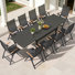 10 - Person Aluminum Patio Dining Set with Extendable Table and Folded Reclining Armchairs