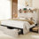 Très grand lit avec 6 tiroirs de rangement et tête de lit, lit plateforme tapissier avec station de charge, beige