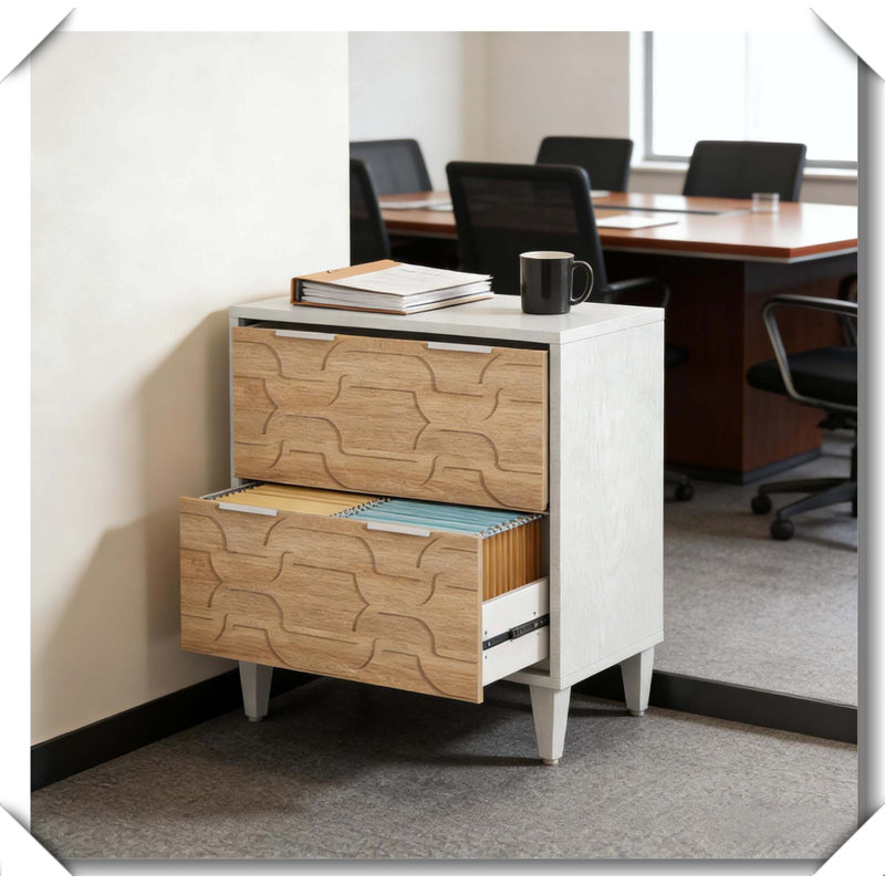 Wood Storage Cabinet File Cabinet Drawer Ample Space Organized, Walnut,White