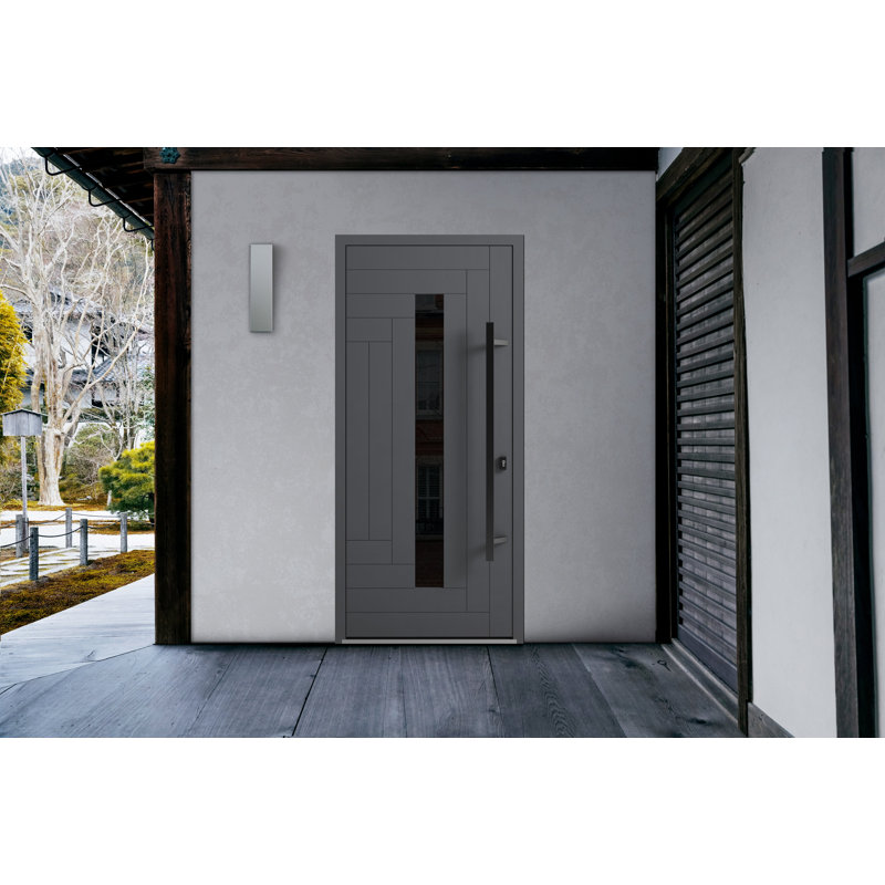 Porte d'entrée 130 en acier pré-suspendue avec entrée 0130 en métal gris entrée moderne L 36 po x H 80 po