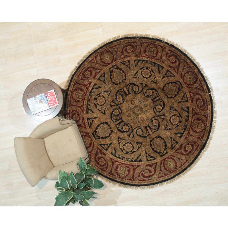 Tapis oriental rond en laine noué à la main brun / noir 8 pi Epinal