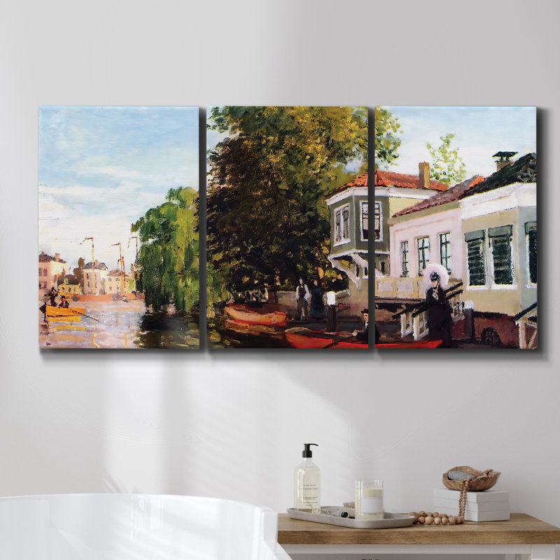 Zaan At Zaandam, 1871 02 sur toile, reproduction de 3 pièces, H 48 po x l 96 po x P 2 po