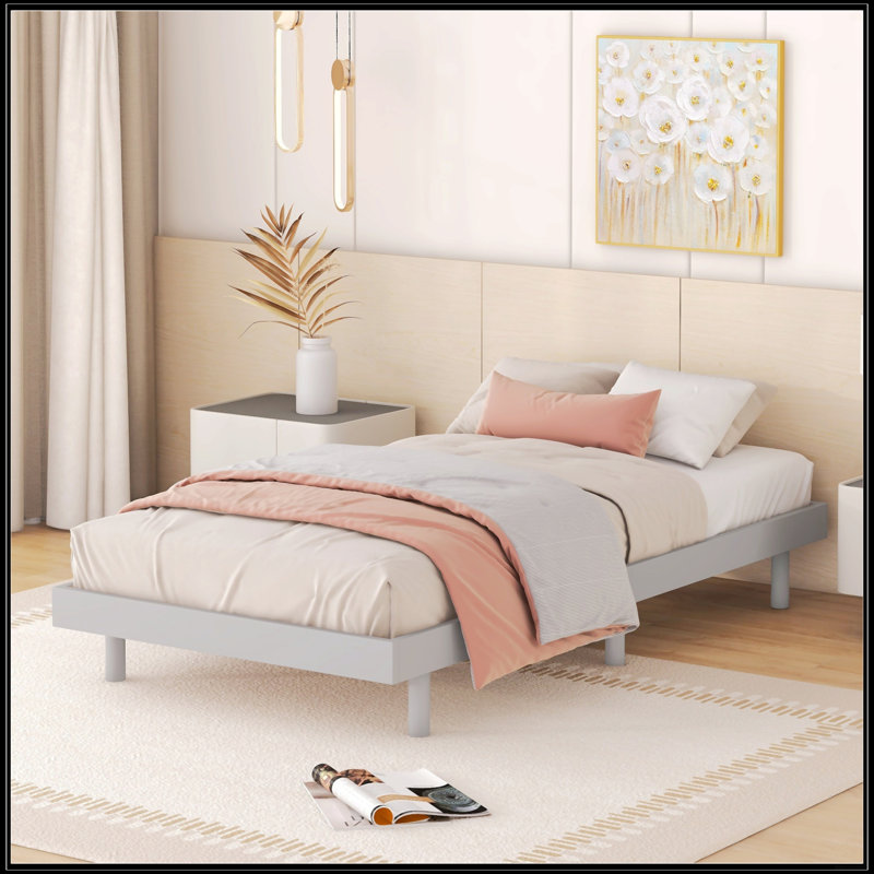 Base de lit plateforme flottante de conception moderne, Gris, Lit double