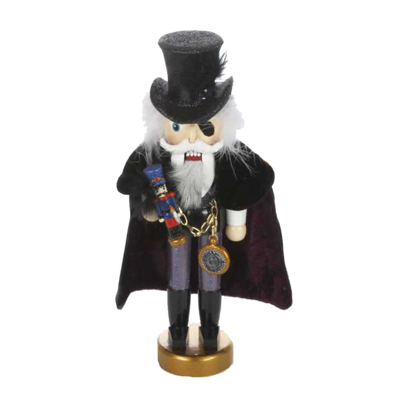 12-Inch Black and Gold Wooden Drosselmeyer Nutcracker