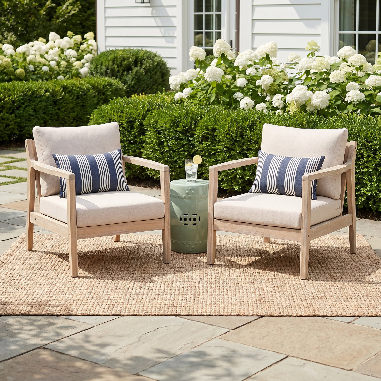 Amina Acacia Outdoor Lounge Chair, Navy Performance