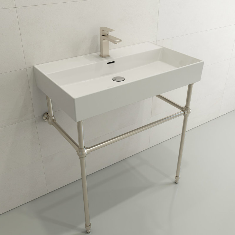 Milano 31.69'' L Bathroom Sink, White, Single-Hole