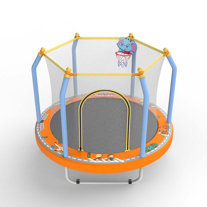 Trampoline pour enfants de 55 pouces pour l'intérieur et l'extérieur, avec panier de basketball et enceinte de sécurité