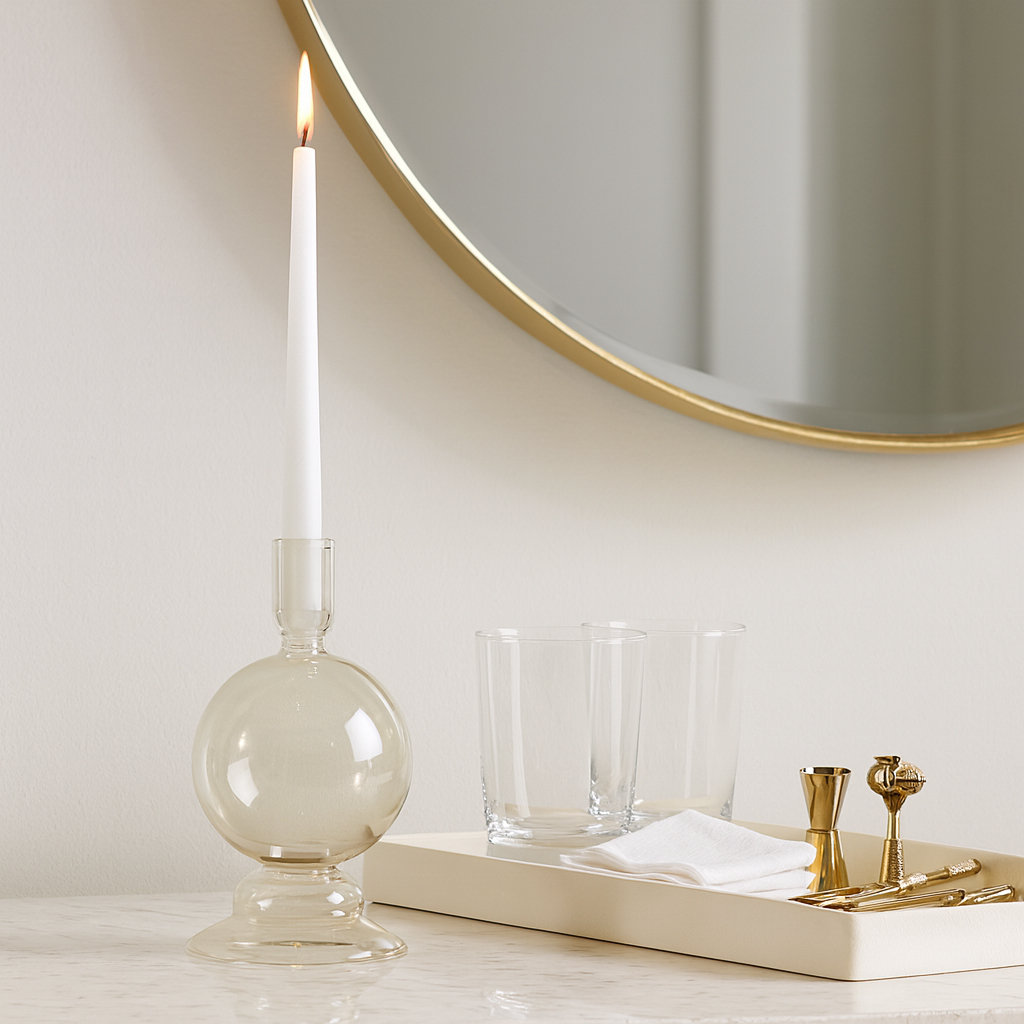 Joss & Main 7" Glass Bubble Taper Candle Holder, Clear