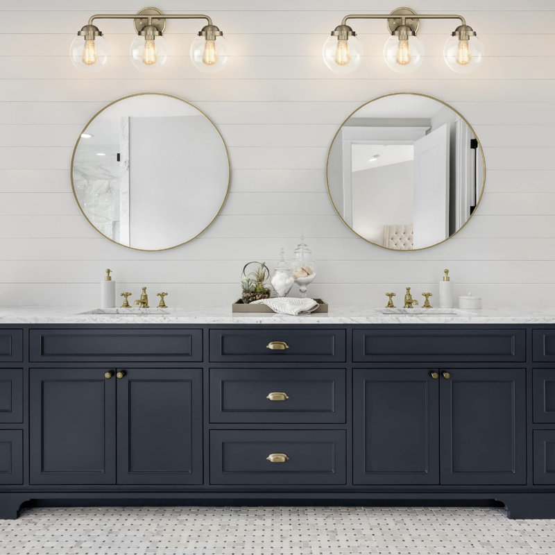 Glass Globe 3-Light Bathroom Vanity Light - Wall Mounted, TRIAC Dimmable Bathroom Sconce With ST19 6W 2700K LED Edison Bulbs