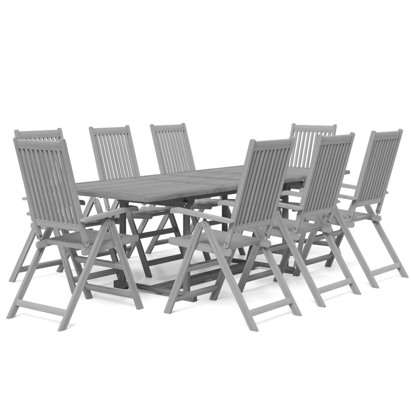 Jameelah 8 - Person Acacia Patio Dining Set with Rectangular Table, Grey
