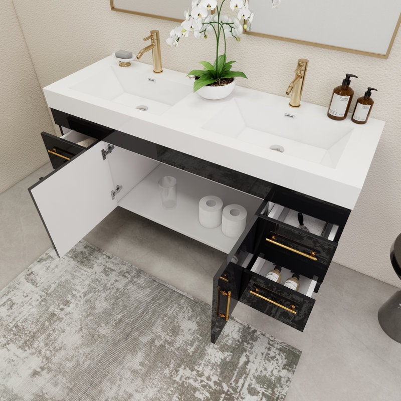 Ensemble de meuble-lavabo double 59 po, Noir lustré