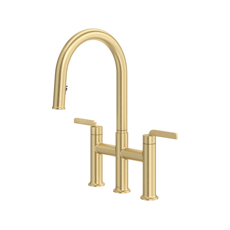 Robinet de cuisine rétractable avec bec en C Authentica Bridge, Laiton satiné US4