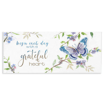 Begin Day With Grateful Heart Floral Blossom Motivational XL Stretched Canvas Wall Art By Nan