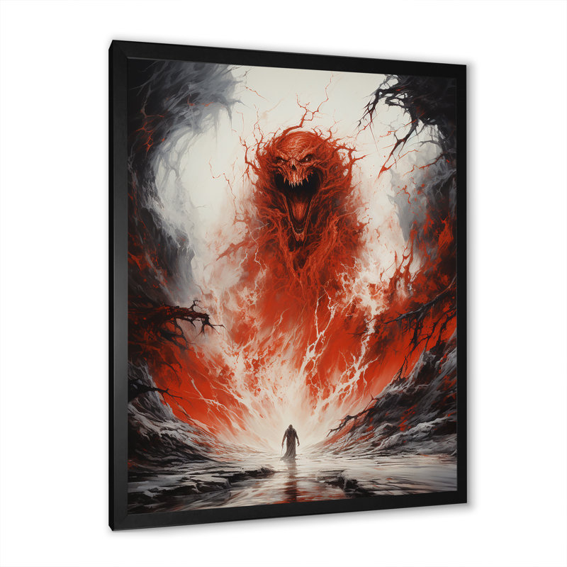 Red Scarlet Villainy Unleashed Deamon - Collages abstraits, art mural, H 40 po x l 30 po x P 1,5 po, Cadre simple noir
