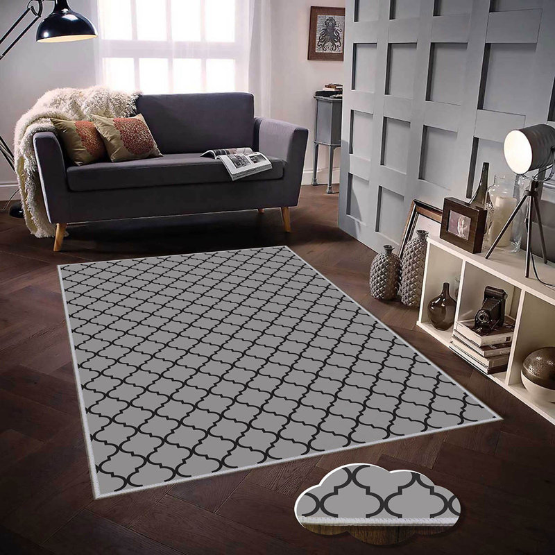 Tapis tissé élégant, 5,2 x 7,5 pieds | 100% polyester, hauteur des poils de 0,3 po, antibactérien, envers en PVC antidérapant | Lavable à la machine, impression numérique 3D | Parfait pour le salon, la chambre à coucher et la décoration intérieure