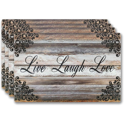 Ensemble de 4 napperons rectangulaires en vinyle - Napperons antidérapants Idéal pour les tables de salle à manger intérieures et extérieures - Tapis de table lavable et résistant à la chaleur pour les tables de cuisine (Live Laugh Love)
