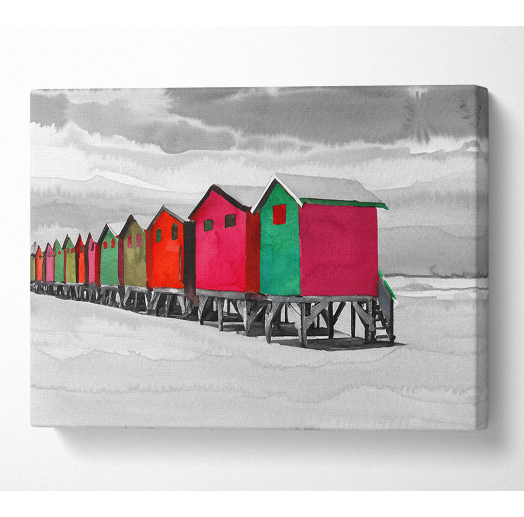 Strandhütte Farben Leinwand Aquarell