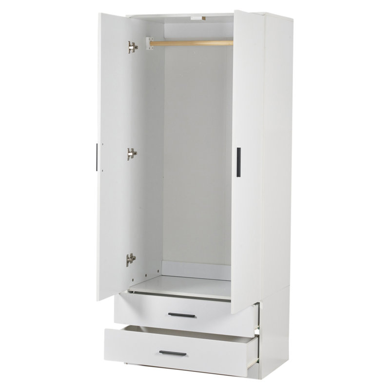 Gianpietro 2 Door Manufactured Wood Wardrobe, White