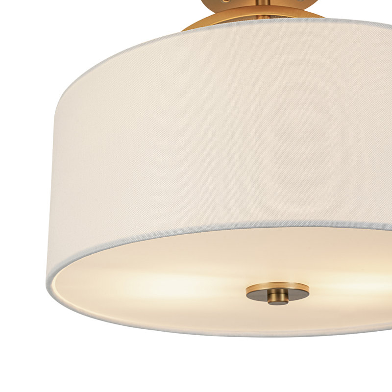 2-Light Dimmable Drum Semi Flush Mount , Gold