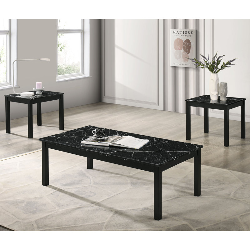 Ensemble de tables basses 3 pièces Brudan, Noir, noir, noir, noir