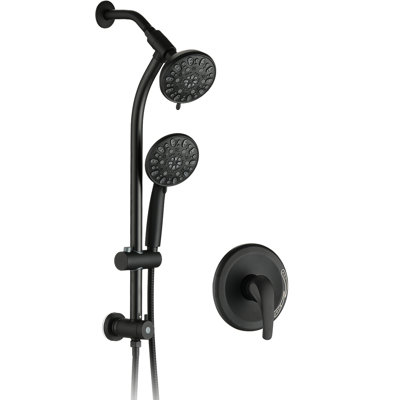 Système de douche spa noir mat avec perceuse - Barre de douche coulissante en acier inoxydable et ensemble de 2 pommeaux 7 doubles