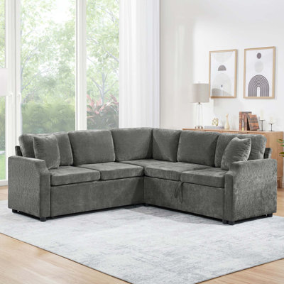 Sectional Sofa Bed L-shaped Sectional 81.9" Upholstered L-shaped Sofa with a Sofa Sleeper and a Hidden Storage Compartment for Living Room