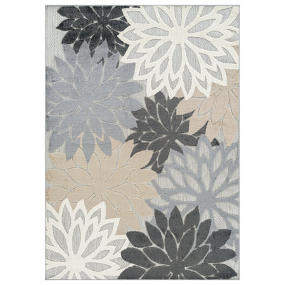 Floral Gray/Ivory Indoor/Outdoor High-Low Area Rug
