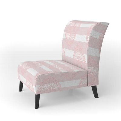 Pink Floral Striped - Upholstered Patterned Accent Slipper Chair