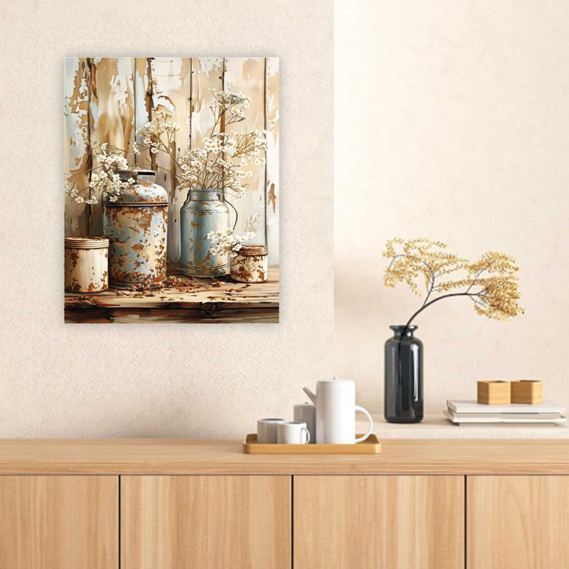 Impression sur toile brune délavée à motif de grain de bois délavé brun, art mural de qualité supérieure pour le salon, 32 x 24 po