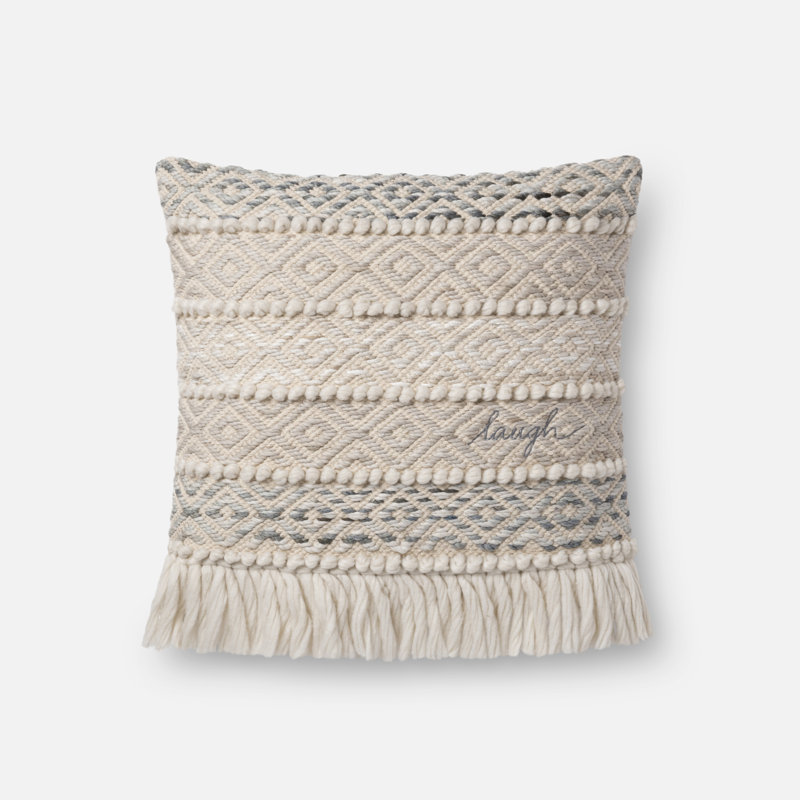 Fringed Throw Pillow, Gray/Natural, Polyester/Polyfill