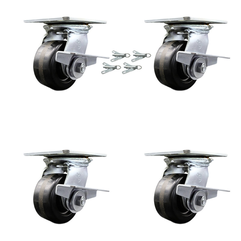 4 Inch Phenolic Caster Set with Roller Bearing and Brakes/Swivel Locks SCC