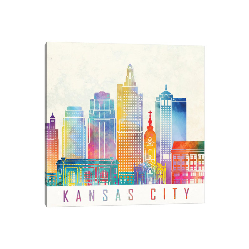 Kansas City Landmarks Watercolour 1 Piece Wrapped Canvas Painting, 66.04 cm H x 66.04 cm W